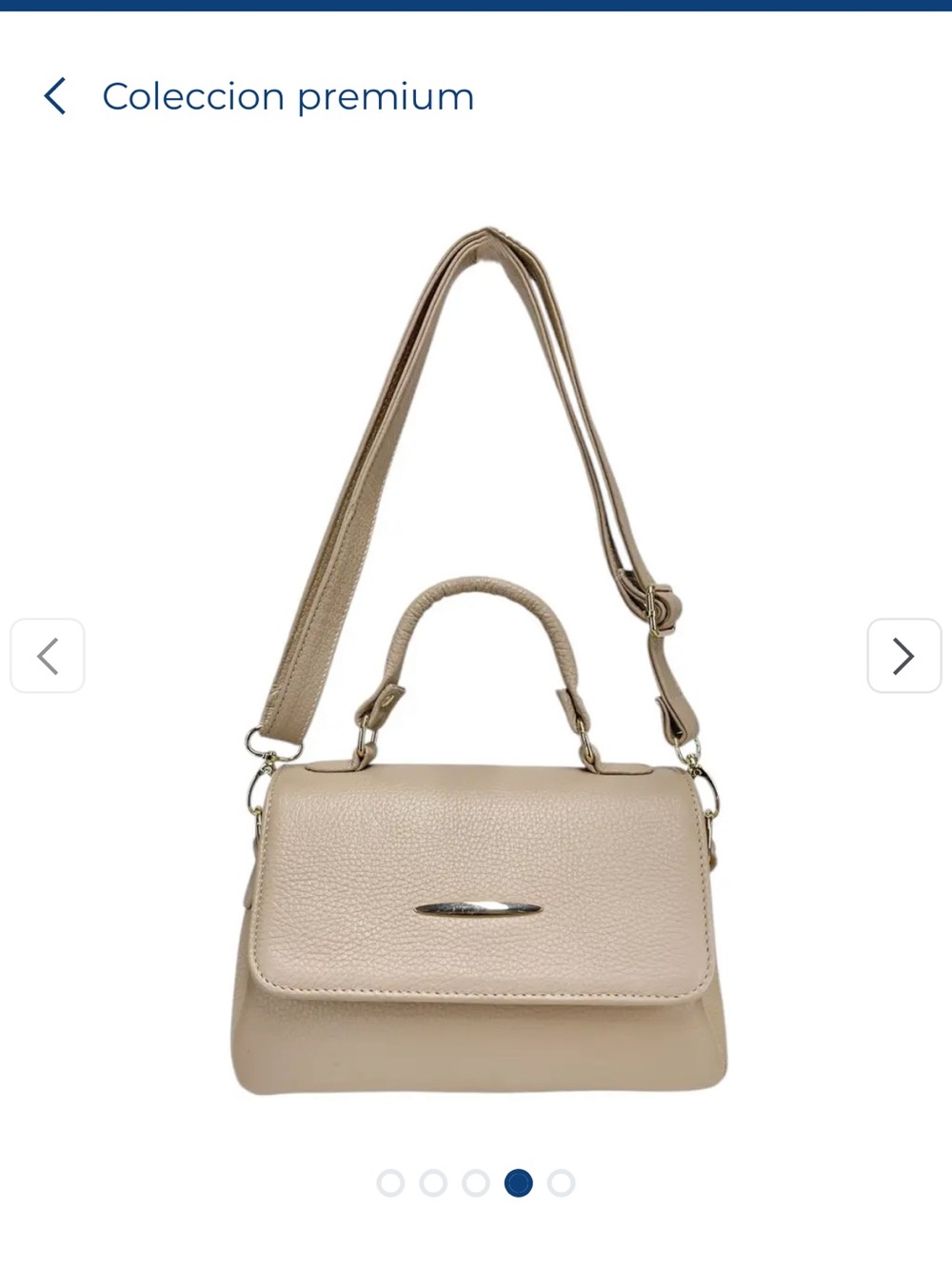 MEXICANA Leather Beige Top-Handle Satchel with Gold Accent, Crossbody - Picture 3 of 8